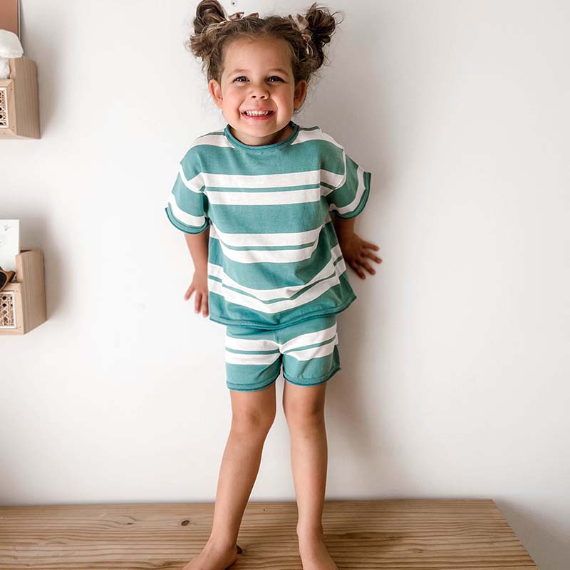 Knitted Cotton 2-Piece Set Aqua Stripe