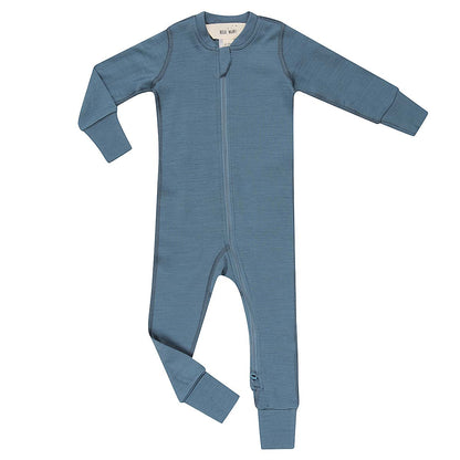 Merino Wool Baby Thermal Onesie Smoky Blue