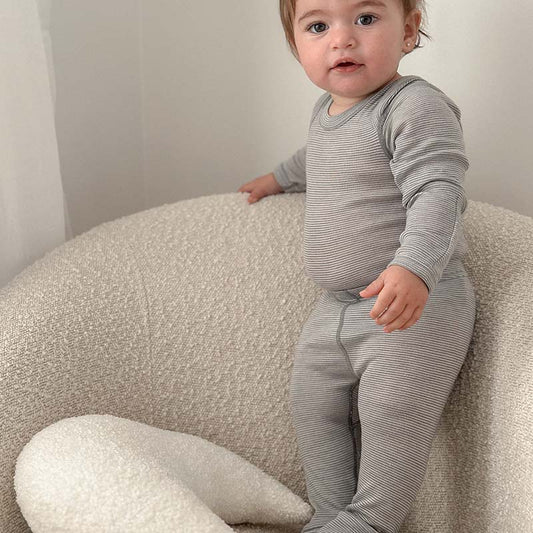 Basics Merino Bodysuit Set Dove Grey Stripe