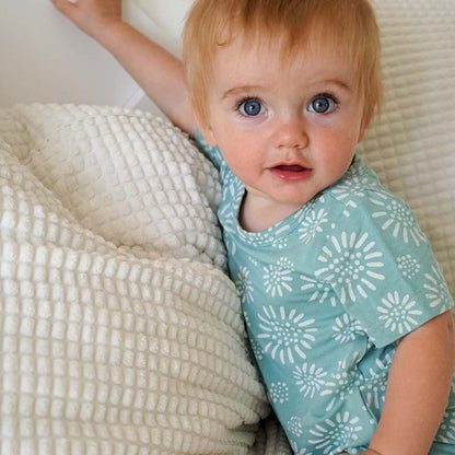 Bamboo Baby Romper Aqua Spring Print