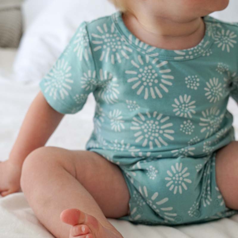 Bamboo Baby Romper Aqua Spring Print