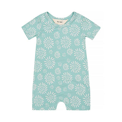 Bamboo Baby Romper Aqua Spring Print