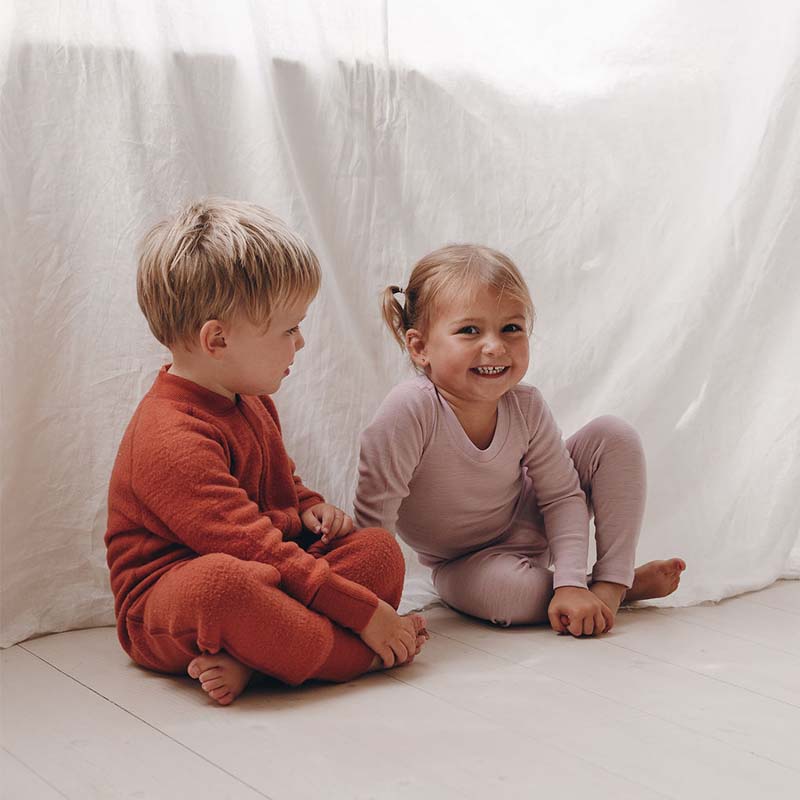 Merino Fleece Sleepsuit with Sleeves Deep Amber