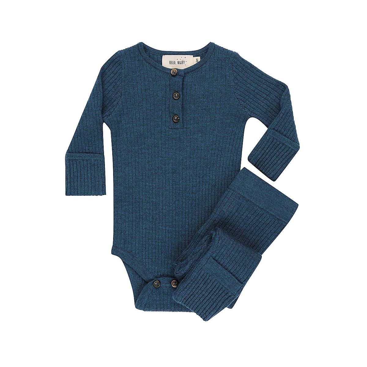 Merino Knitted Baby Bodysuit Set Dark Teal