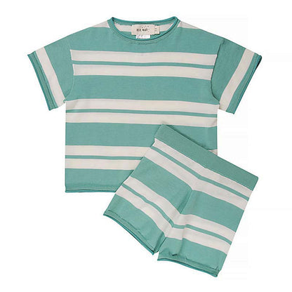 Knitted Cotton 2-Piece Set Aqua Stripe