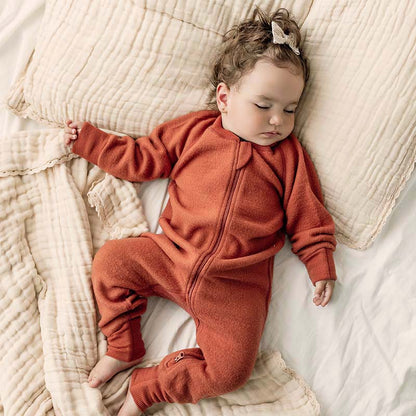 Merino Fleece Sleepsuit with Sleeves Deep Amber