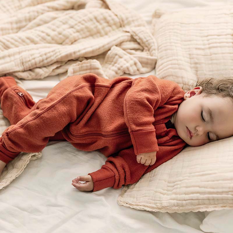 Merino Fleece Sleepsuit with Sleeves Deep Amber