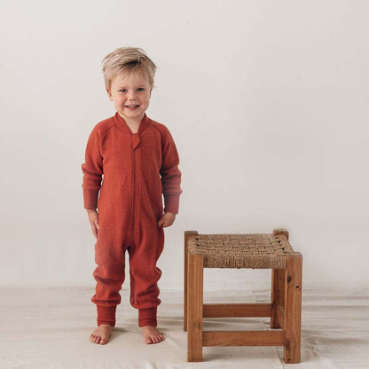 Merino Fleece Sleepsuit with Sleeves Deep Amber