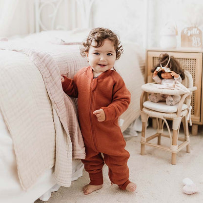 Merino Fleece Sleepsuit with Sleeves Deep Amber