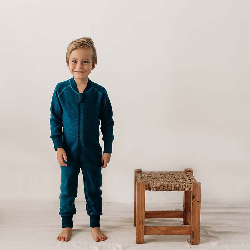 Merino Fleece Sleepsuit with Sleeves Dark Teal