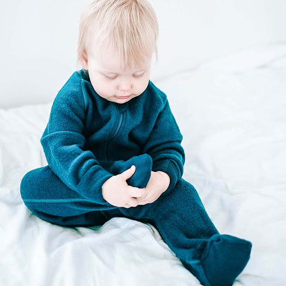 Merino Fleece Sleepsuit with Sleeves Dark Teal