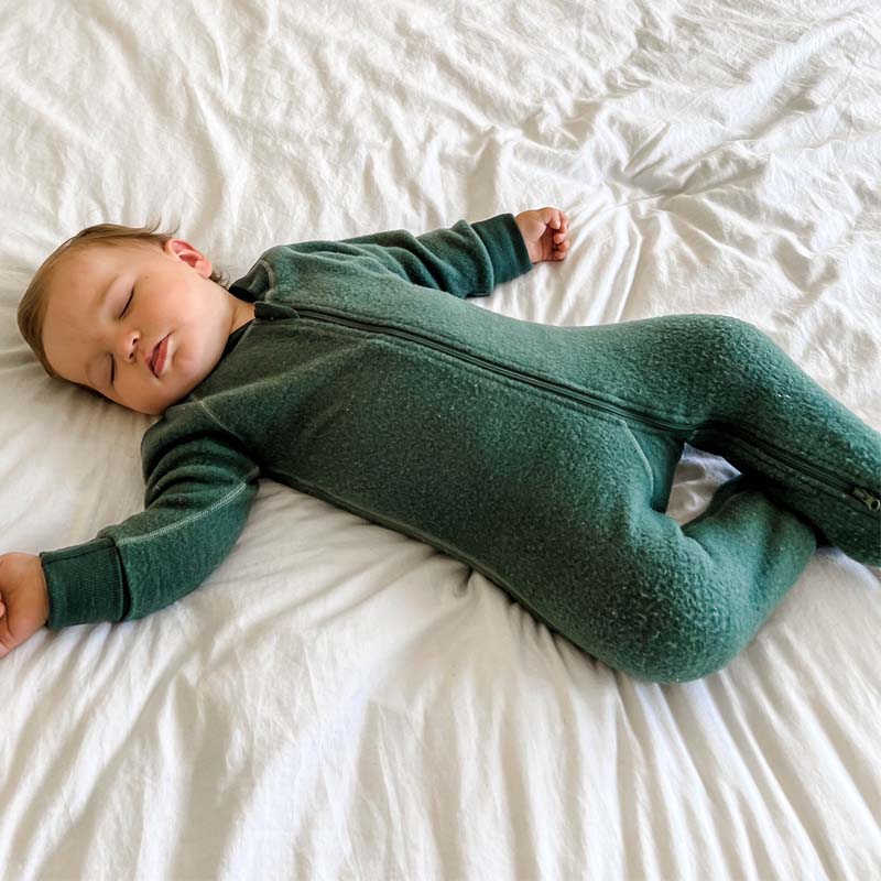 Merino Fleece Sleepsuit with Sleeves Ocean Green