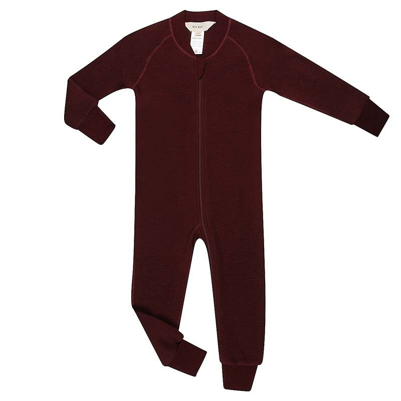 Merino Fleece Sleepsuit with Sleeves Plum