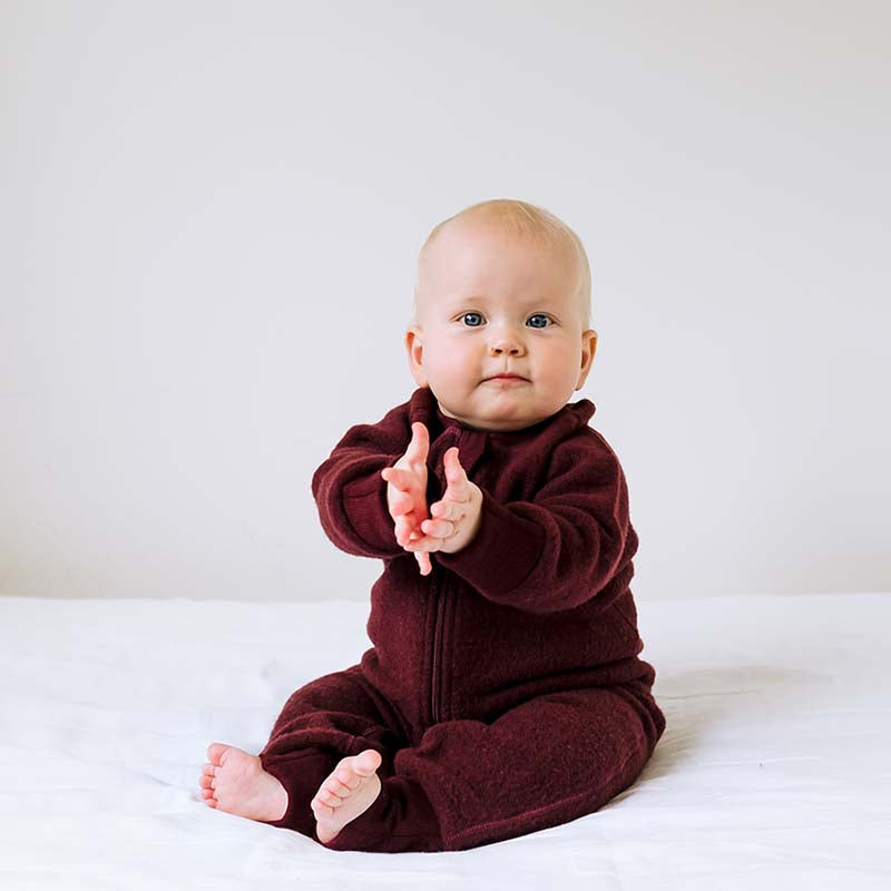 Merino Fleece Sleepsuit with Sleeves Plum