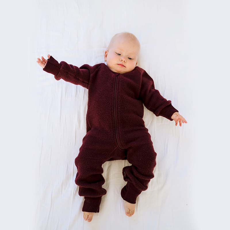 Merino Fleece Sleepsuit with Sleeves Plum