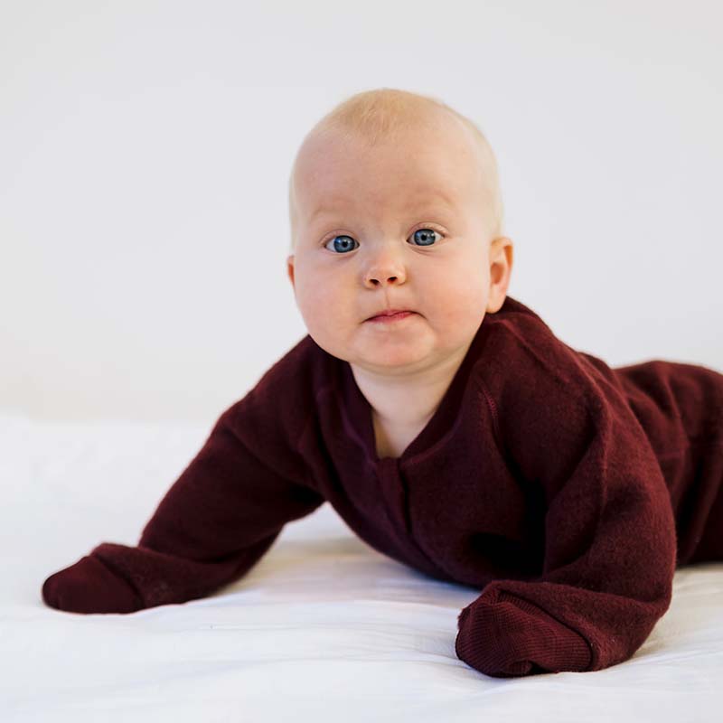 Merino Fleece Sleepsuit with Sleeves Plum