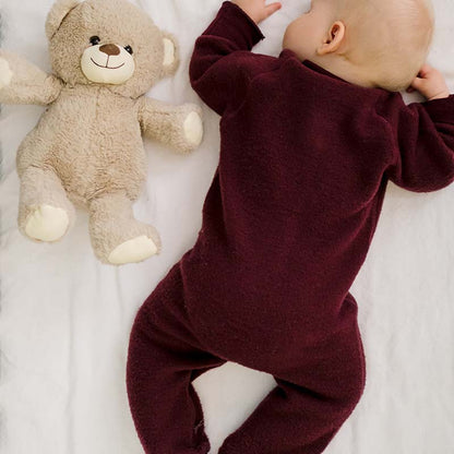 Merino Fleece Sleepsuit with Sleeves Plum