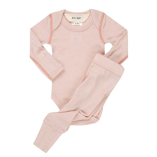 Basics Merino Bodysuit Set Salmon Stripe