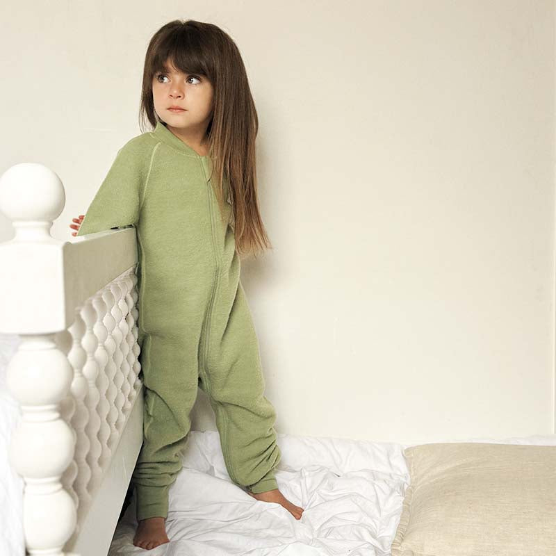 Merino Fleece Sleepsuit with Sleeves Pistachio Green