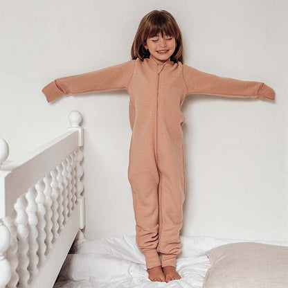 Merino Fleece Sleepsuit with Sleeves Salmon