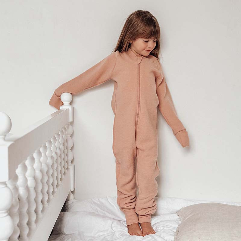 Merino Fleece Sleepsuit with Sleeves Salmon