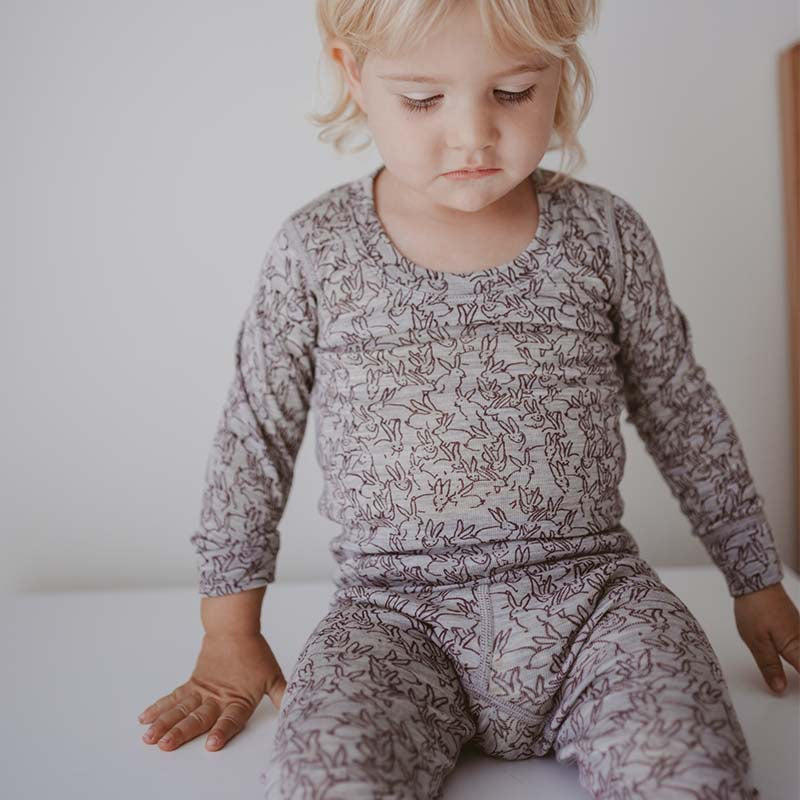 Merino Wool Layer Set Pyjamas Bunny Print