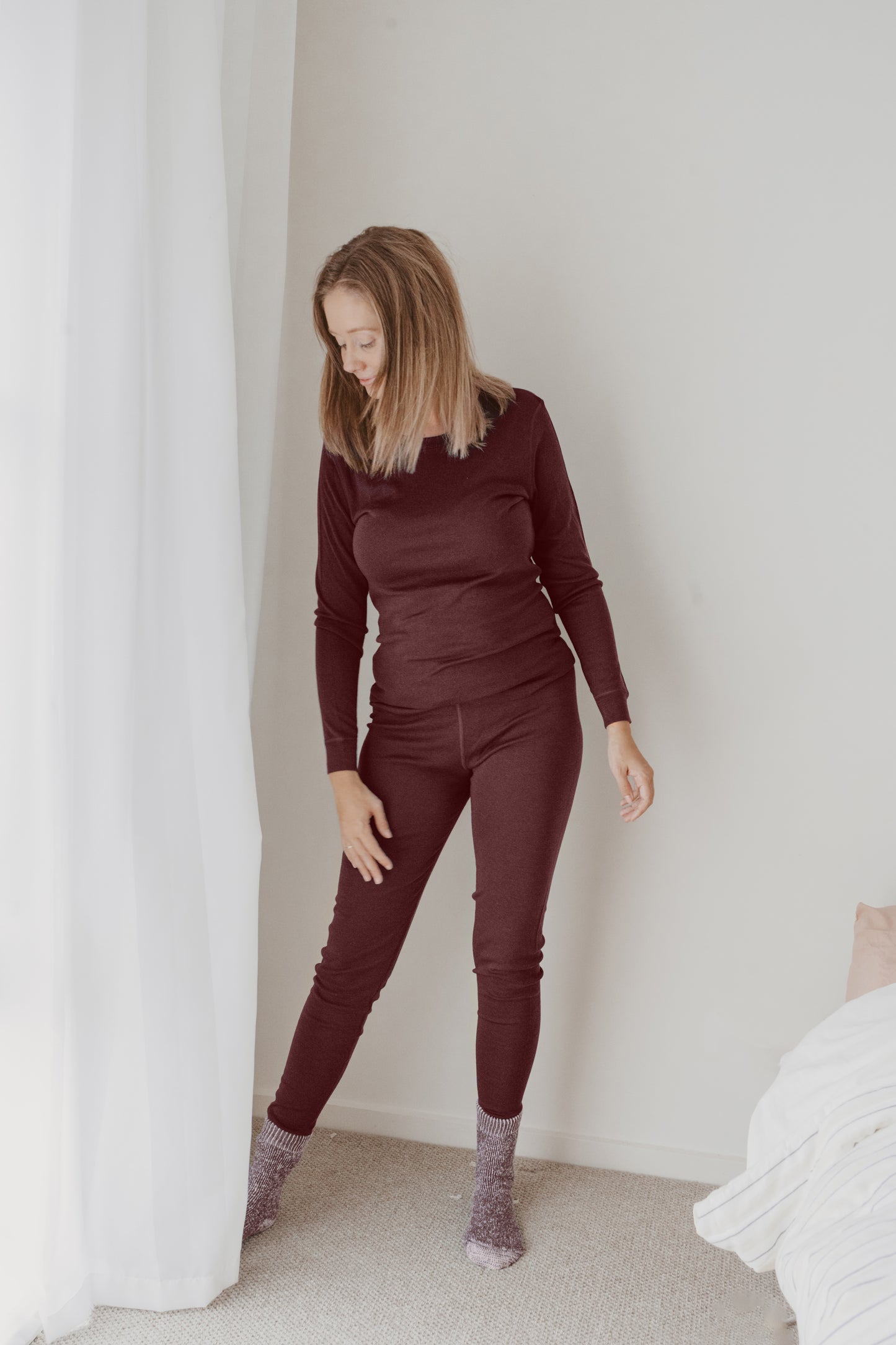 Women's Merino Layer Set Pyjamas Eggplant