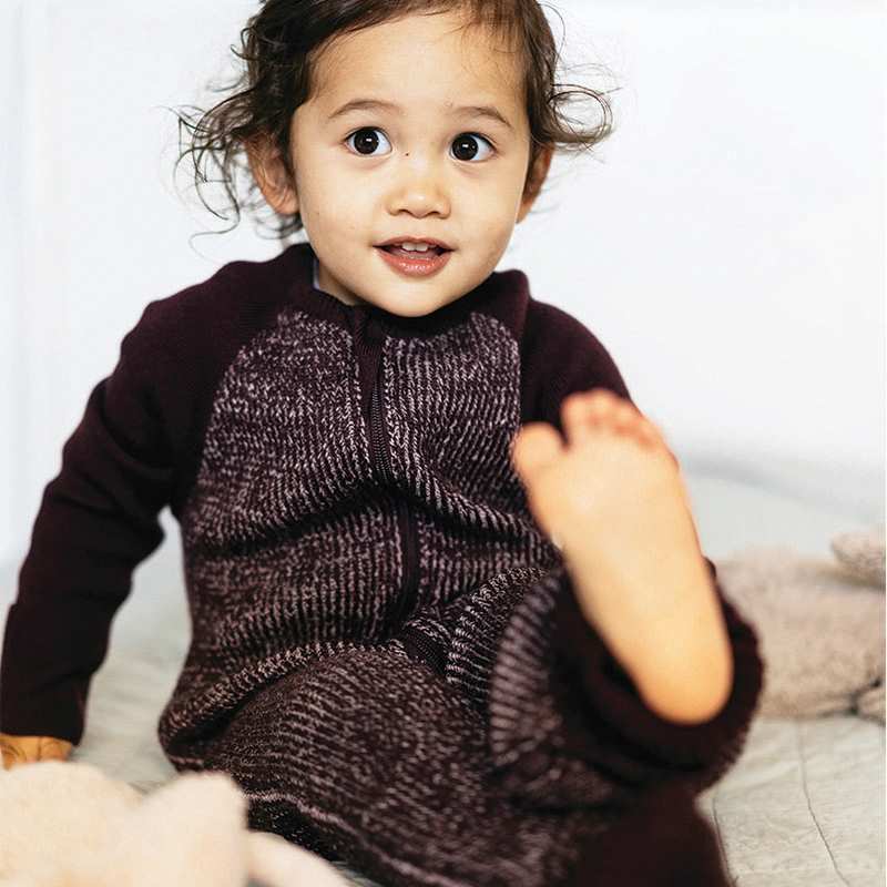 Merino Knitted Baby Sleepsuit Plum