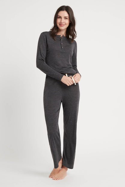 Women's Merino Button Long Sleeve Charcoal Marle