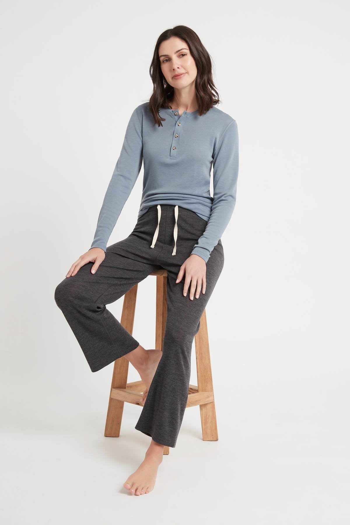 Women's Merino Button Long Sleeve Dusty Blue