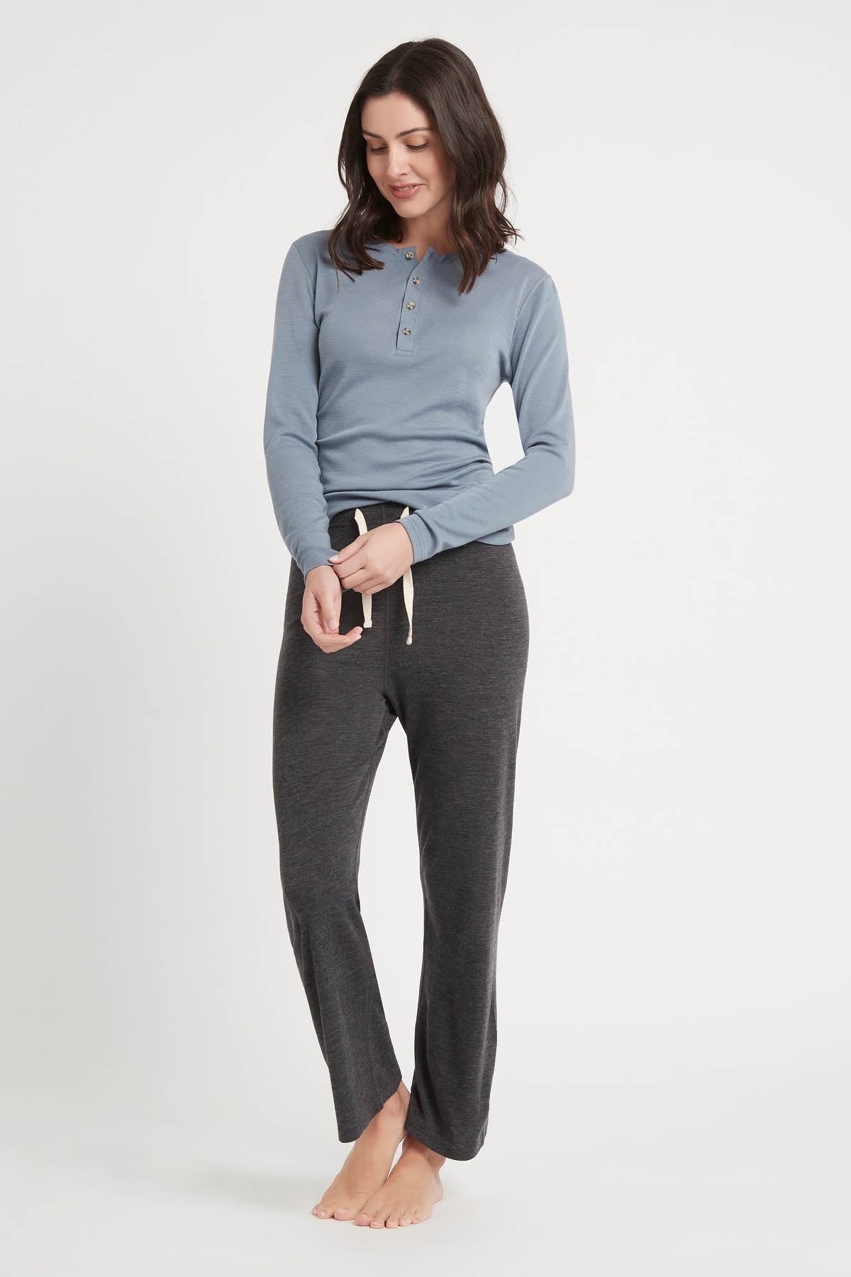 Women's Merino Button Long Sleeve Dusty Blue