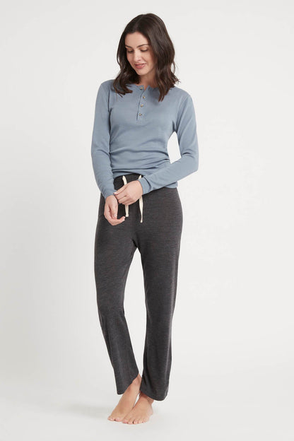 Women's Merino Button Long Sleeve Dusty Blue