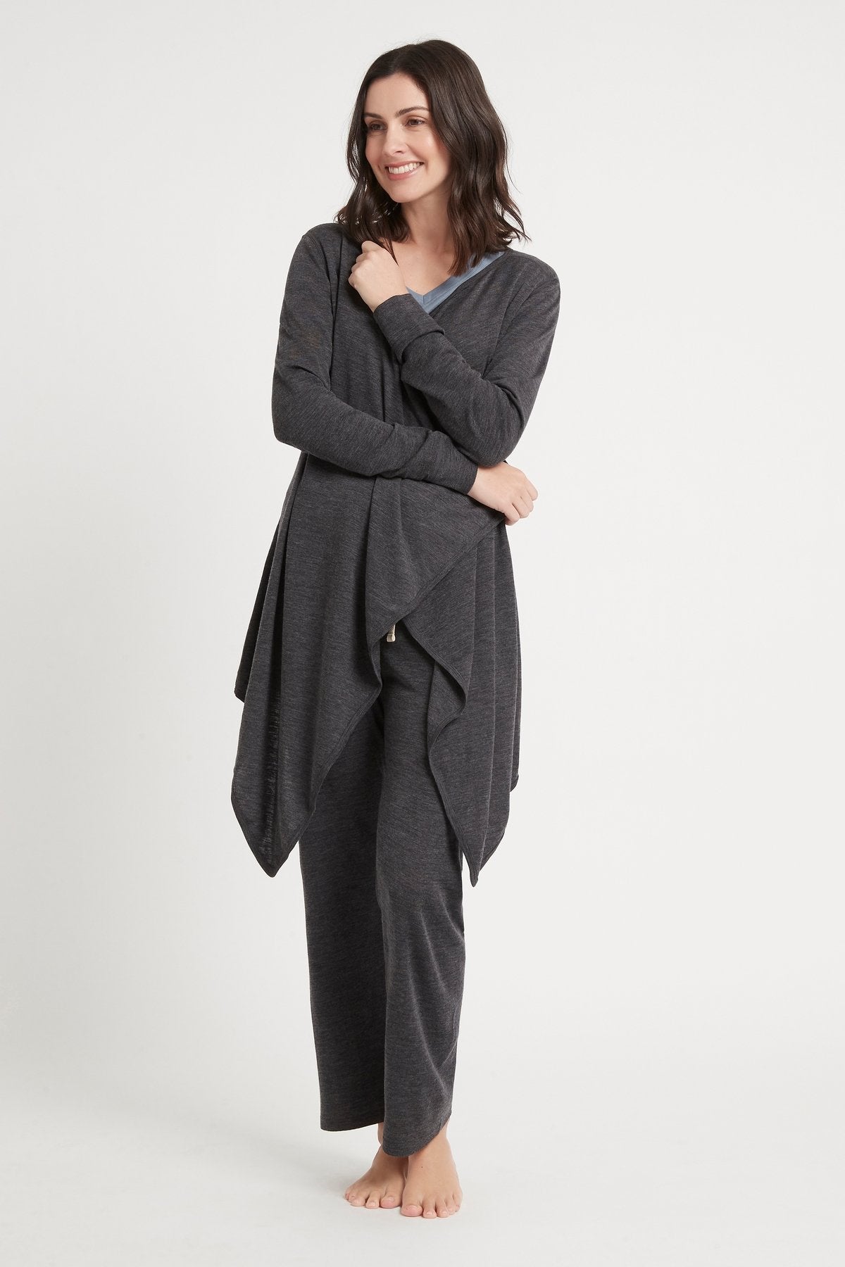 Women s Merino Drape Cardigan Charcoal Marle Hello Night Kids