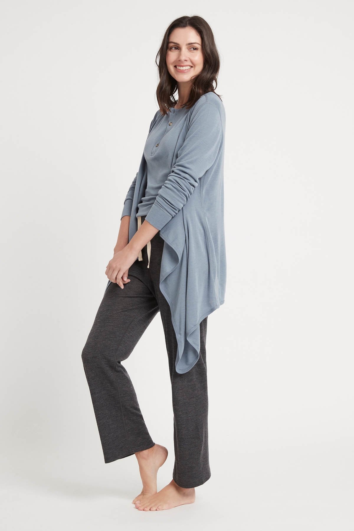 Women's Merino Drape Cardigan Dusty Blue