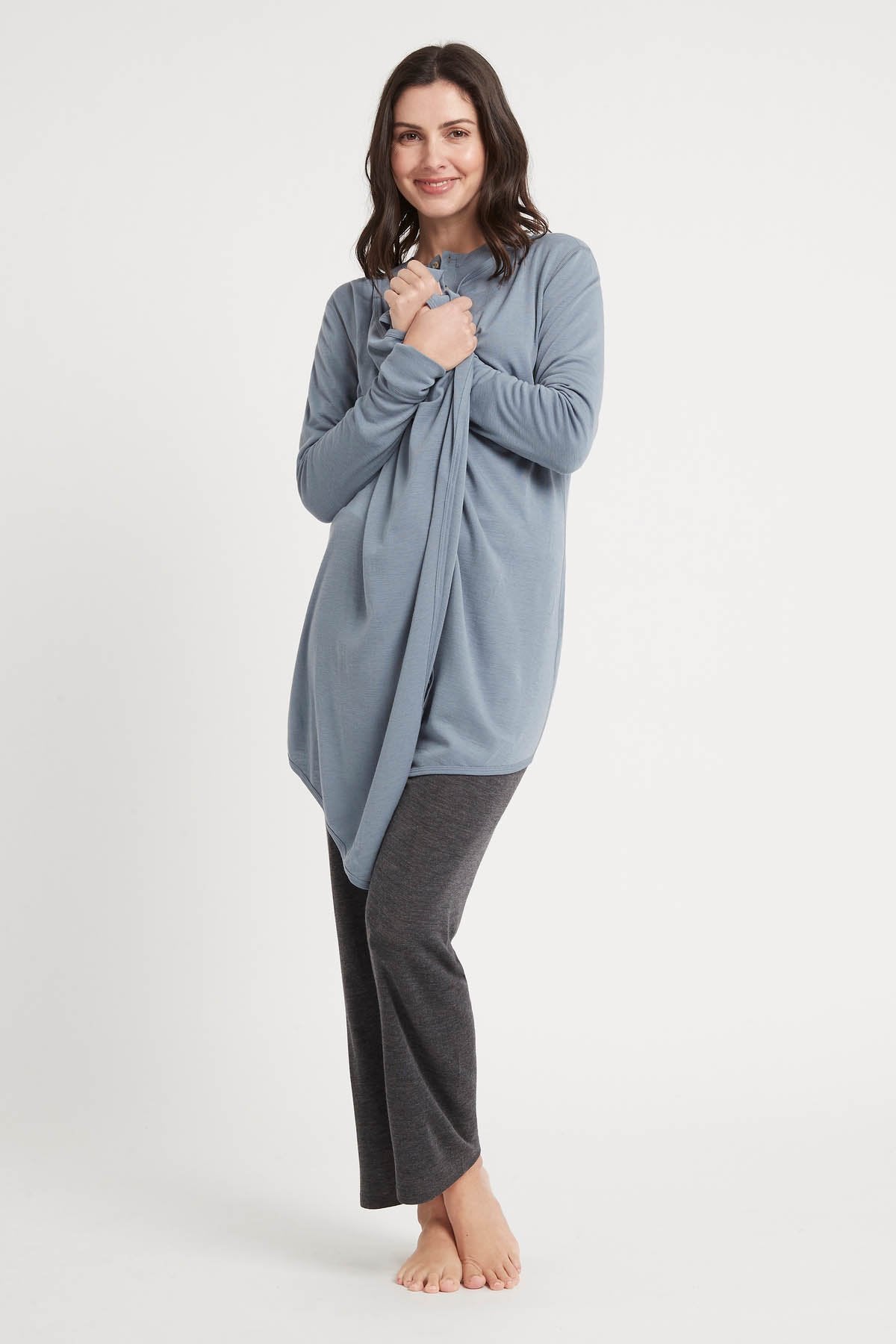 Women's Merino Drape Cardigan Dusty Blue