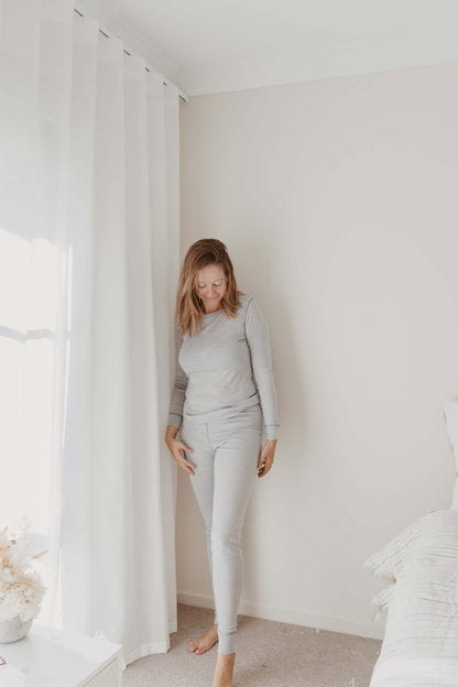 Women's Merino Layer Set Pyjamas Dove Grey Stripe