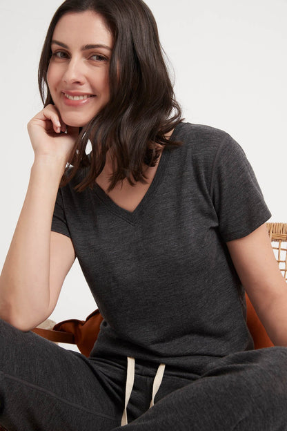 Women's Merino V-neck Charcoal Marle