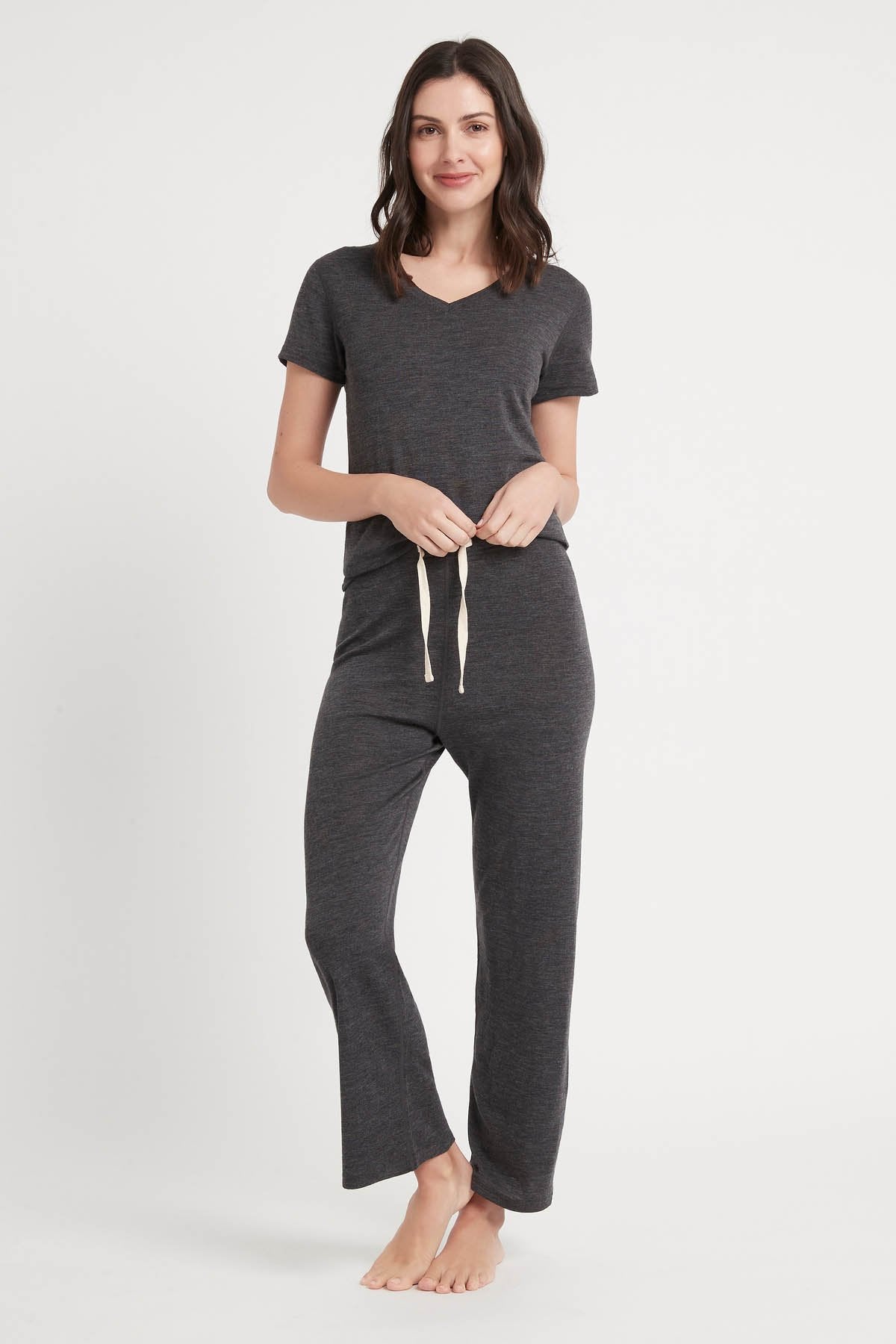 Women's Merino V-neck Charcoal Marle