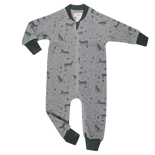 Merino Sleepsuit Warmest with Sleeves Ocean Green Leopard