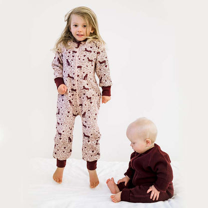 Merino Sleepsuit Warmest with Sleeves Plum Leopard