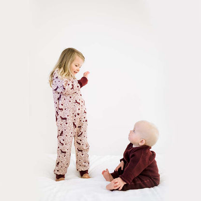 Merino Sleepsuit Warmest with Sleeves Plum Leopard