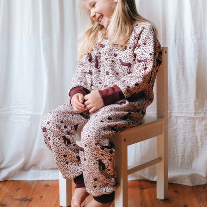 Merino Sleepsuit Warmest with Sleeves Plum Leopard