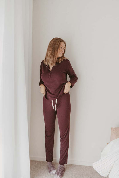 Women's Merino Button Pyjama Set Eggplant