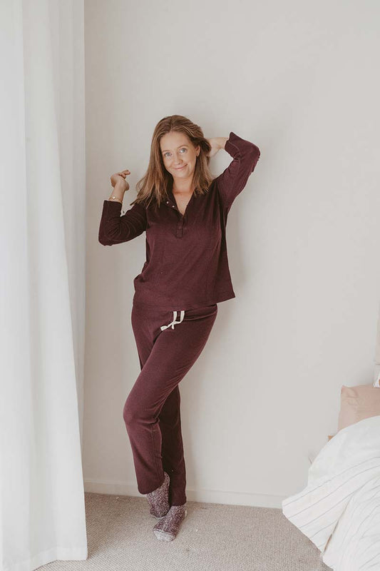 Women's Merino Button Pyjama Set Eggplant