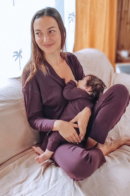 Women's Merino Button Pyjama Set Eggplant