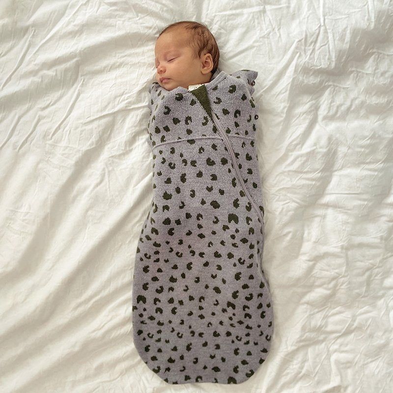 Merino Knitted Baby Sleeping Bag Olive Spots