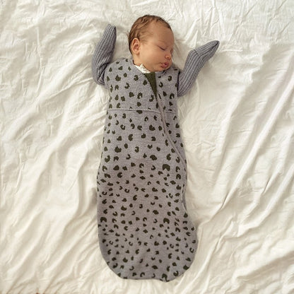 Merino Knitted Baby Sleeping Bag Olive Spots