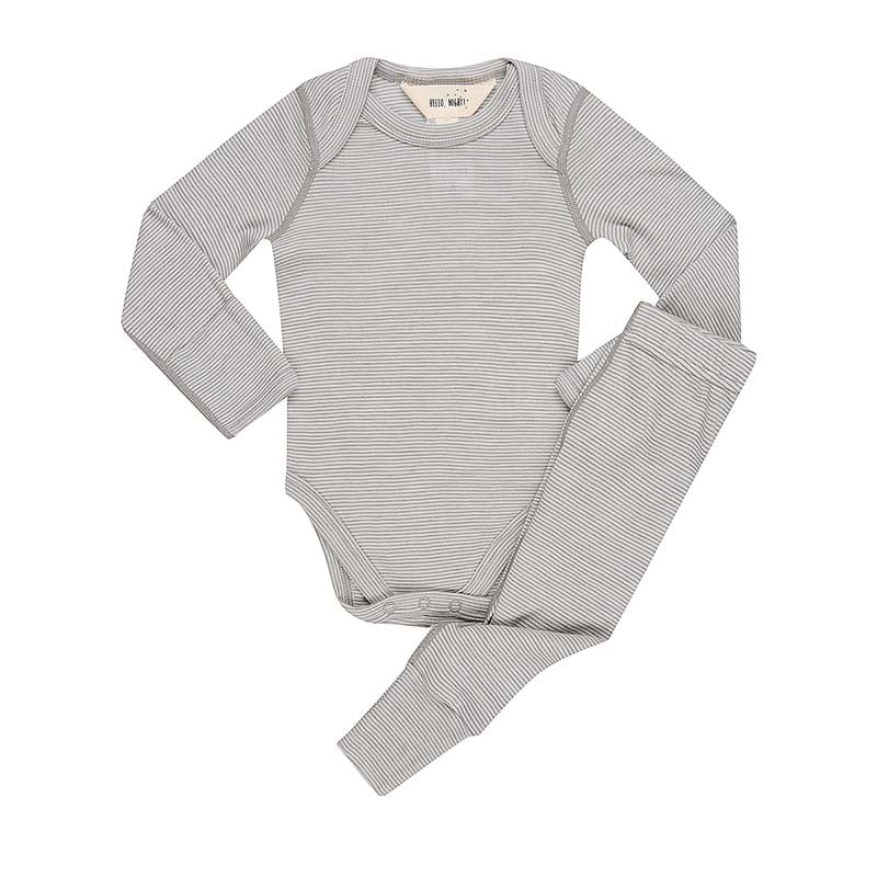 Basics Merino Bodysuit Set Dove Grey Stripe