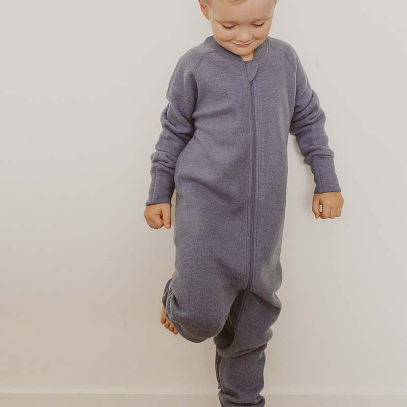 Merino Fleece Sleepsuit with Sleeves Dark Denim