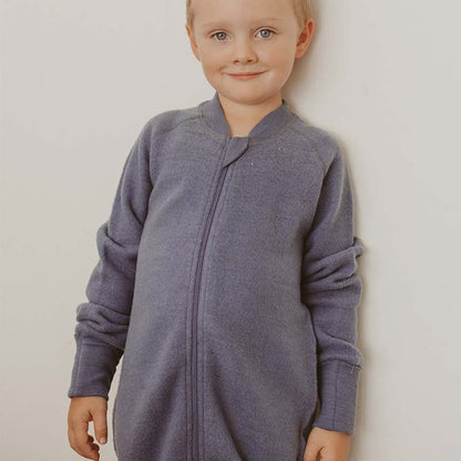 Merino Fleece Sleepsuit with Sleeves Dark Denim